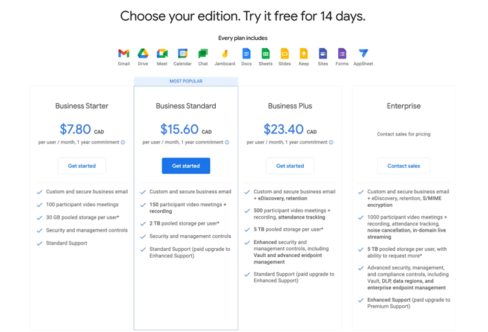 saas pricing example - google