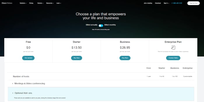 cisco pricing page