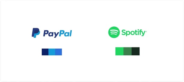 Monochromatic branding color palette - paypal / Spotify