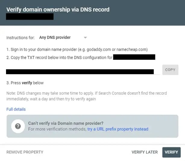 Verify search console ownership