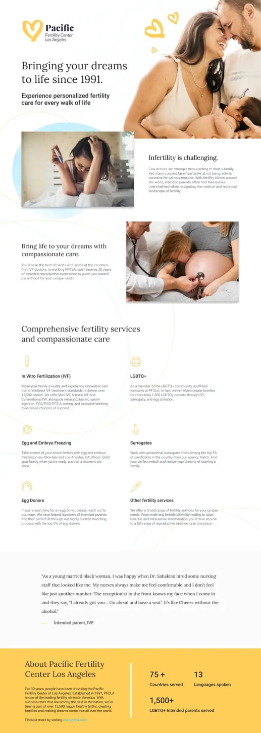 marketing one pager example - fertility and ivf clinic services overview
