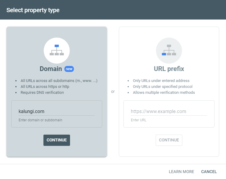 selecting your domain property type