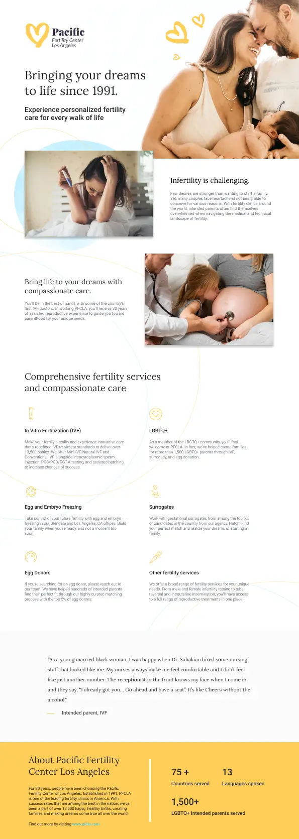 marketing one pager example - fertility and ivf clinic services overview