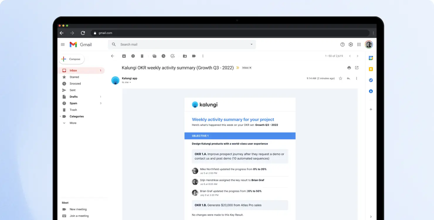 OKR desktop email notifications 2