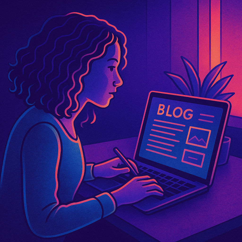 woman writing a syntropic blog